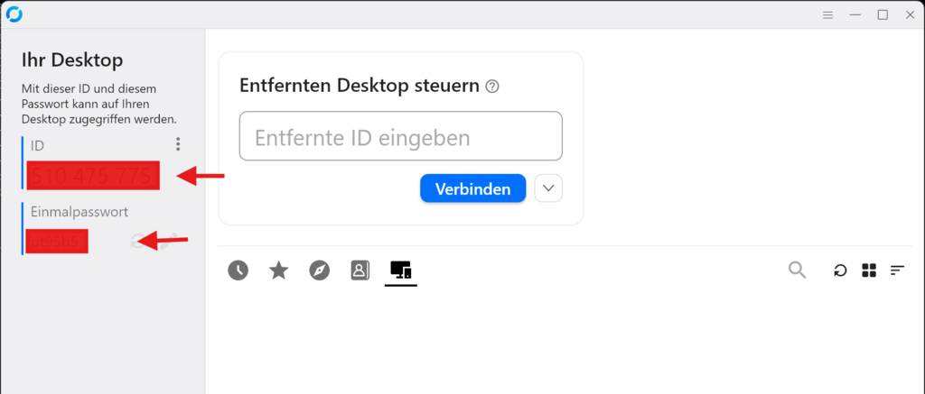Screenshot der Oberfläche unseres RustDesk-Clients Screenshot der Oberfläche unseres RustDesk-Clients